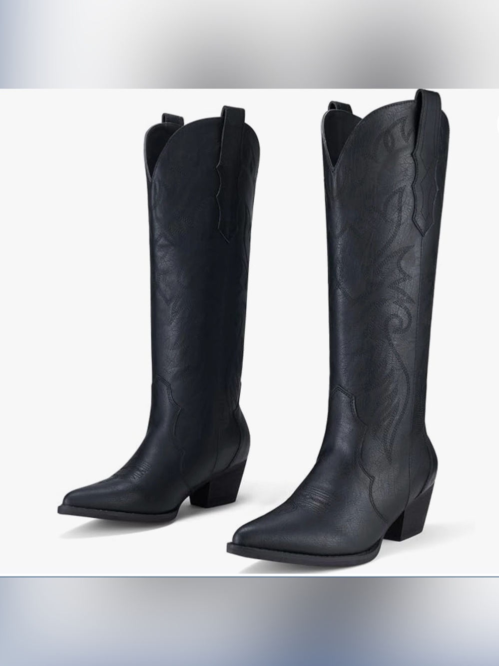 Rollda Cowgirl Boots Knee-high Embroidered Western Matte Black Size 10